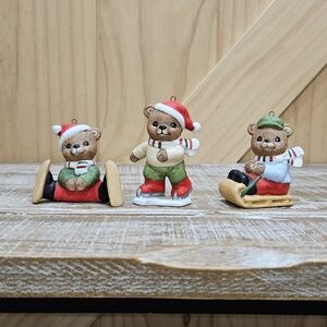 Vintage | Home Interiors Set Of 3 Bear Christmas Ornament Figurines